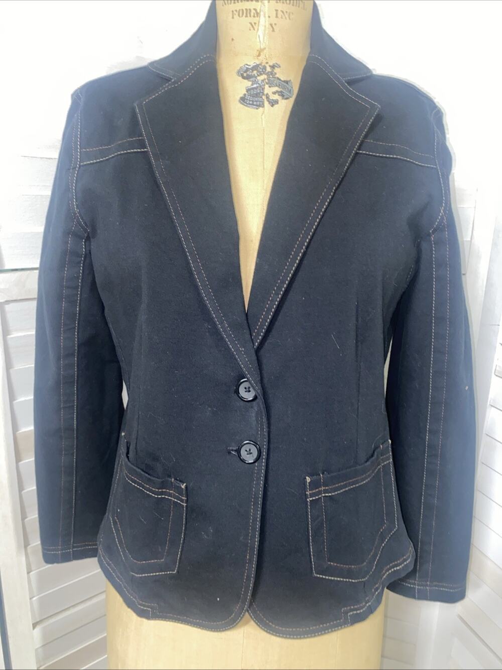 90s Equestrian Black Single Breasted Fitted Blazer Jacket Sz Large